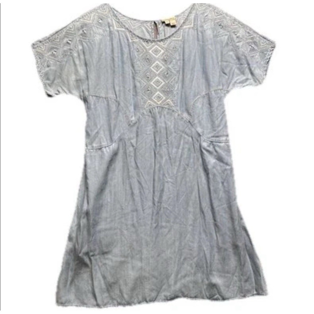 Holding Horses Anthropologie Chambray Embroidered Shirt Dress Size XS